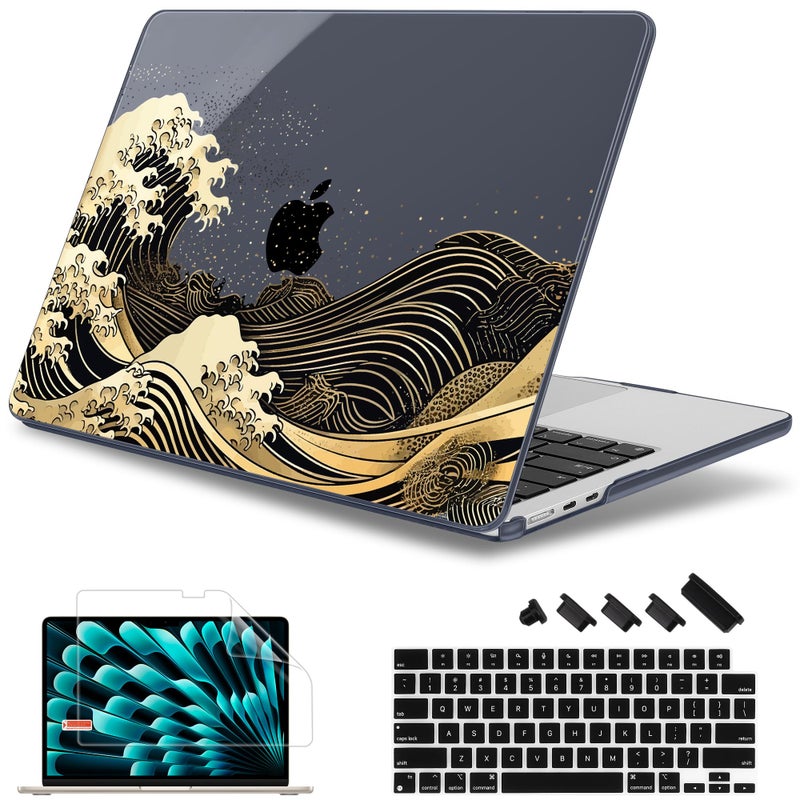 May Chen for M4 MacBook Air 13.6 Inch Case 2025 2024 2023 2022 Release Models: A3240 A3113 M3 A2681 M2  Plastic Hard Shell Case for MacBook Air 13.6 "" with Retina Display Fits Touch ID  Black Sea Wave - Image 1